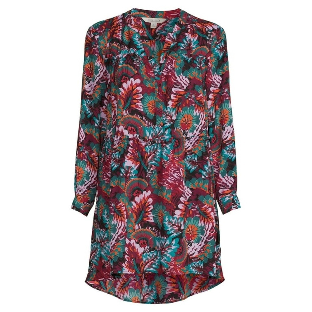 Pioneer Woman Floral Tunic Blouse Ruffle Tiered Long Sleeve Boho High Low Sz L